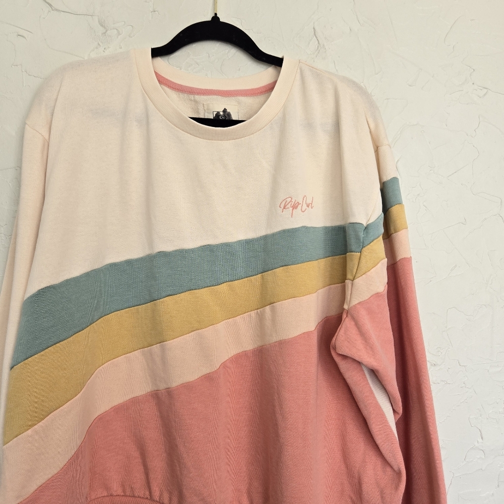 Ripcurl Crew Pink Blue Yellow Wave La Bonita Pullover Sweatshirt, XXL - Picture 4 of 14